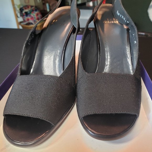 Stuart Weitzman Womens 7.5 Black Elastic "Trans" shoe - Picture 3 of 9